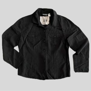 Chico's Black Textured Silk & Wool Button Down Shirt Blouse Jacket Size 1